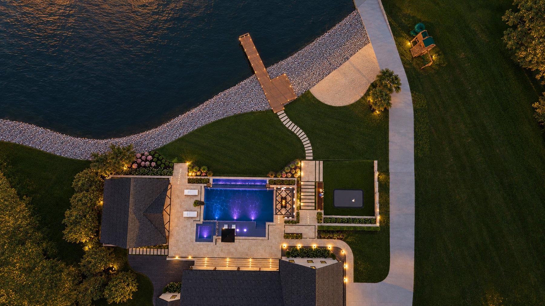 Photoreal aerial of the finished design