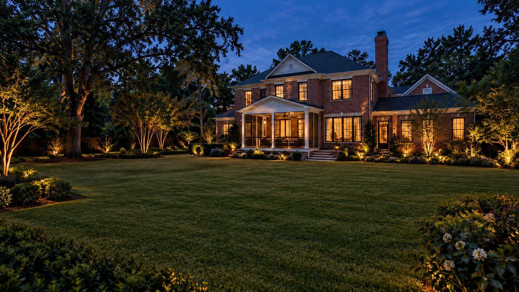 The existing lawn and brick home before the pool project