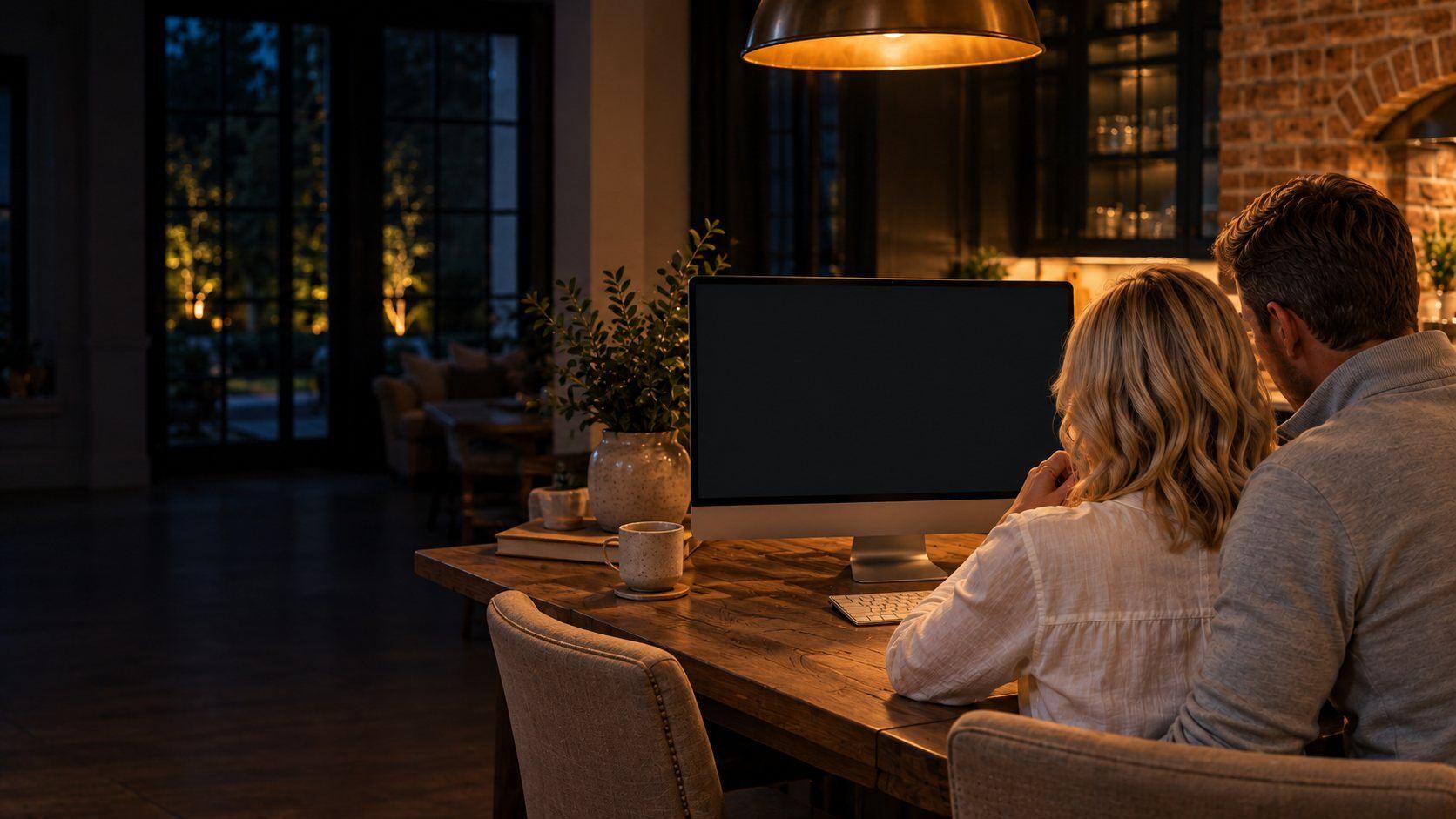 The homeowners at their screen for a virtual design review